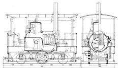 Schematische Zeichnung der Dampflok, Ergolz. Sie wurde 1893 von der SLM gebaut und an die Tramway Mulhouse verkauft. Dort war sie als Nr. 12 im Einsatz, wurde dann an die Baufirma Pmpin & Herzog verkauft und kam von Mai 1891 bis Feb. 1893 als Lckenbsser bei der S.G.B. zum Einsatz.